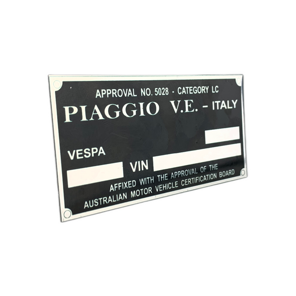 RD Original Vespa (Australia) Chassis Number Plate
